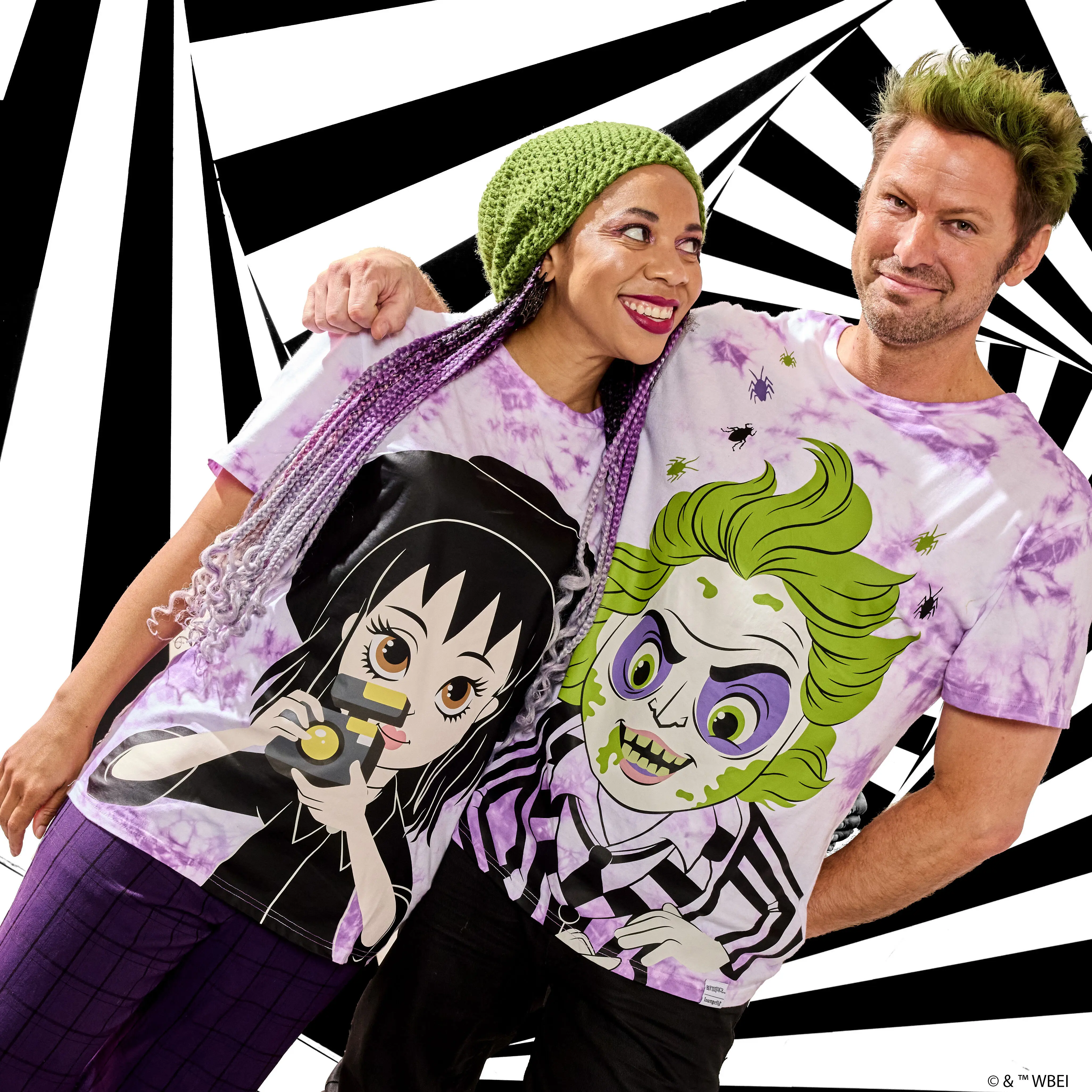 Beetlejuice & Lydia Deetz Reversible Tie-Dye Unisex Tee - Image 2