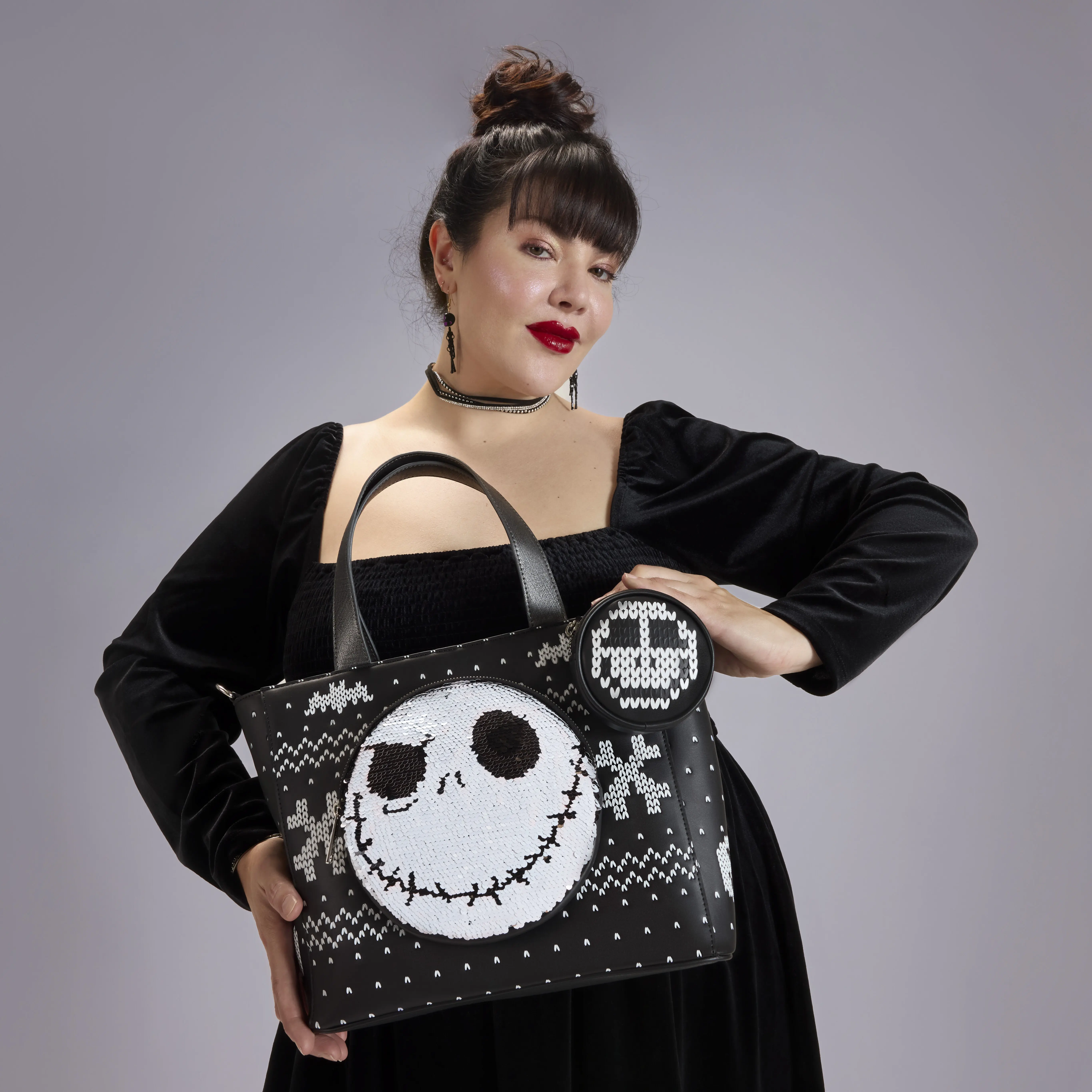 The Nightmare Before Christmas Jack Skellington Reversible Sequins Tote Crossbody Bag with Coin Bag - Image 3