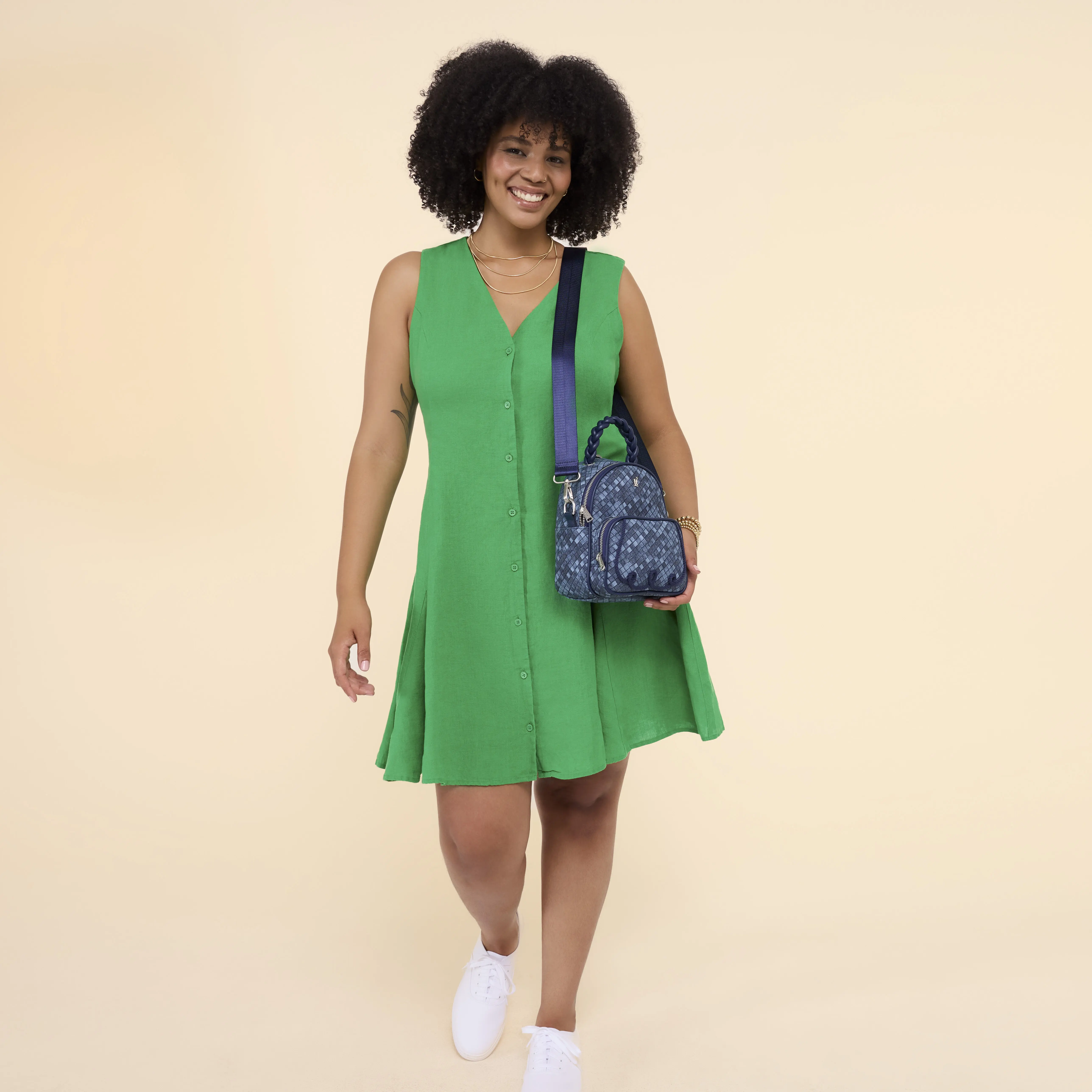 Loungefly Blue Checkered Convertible Mini Backpack & Crossbody Bag - Image 2