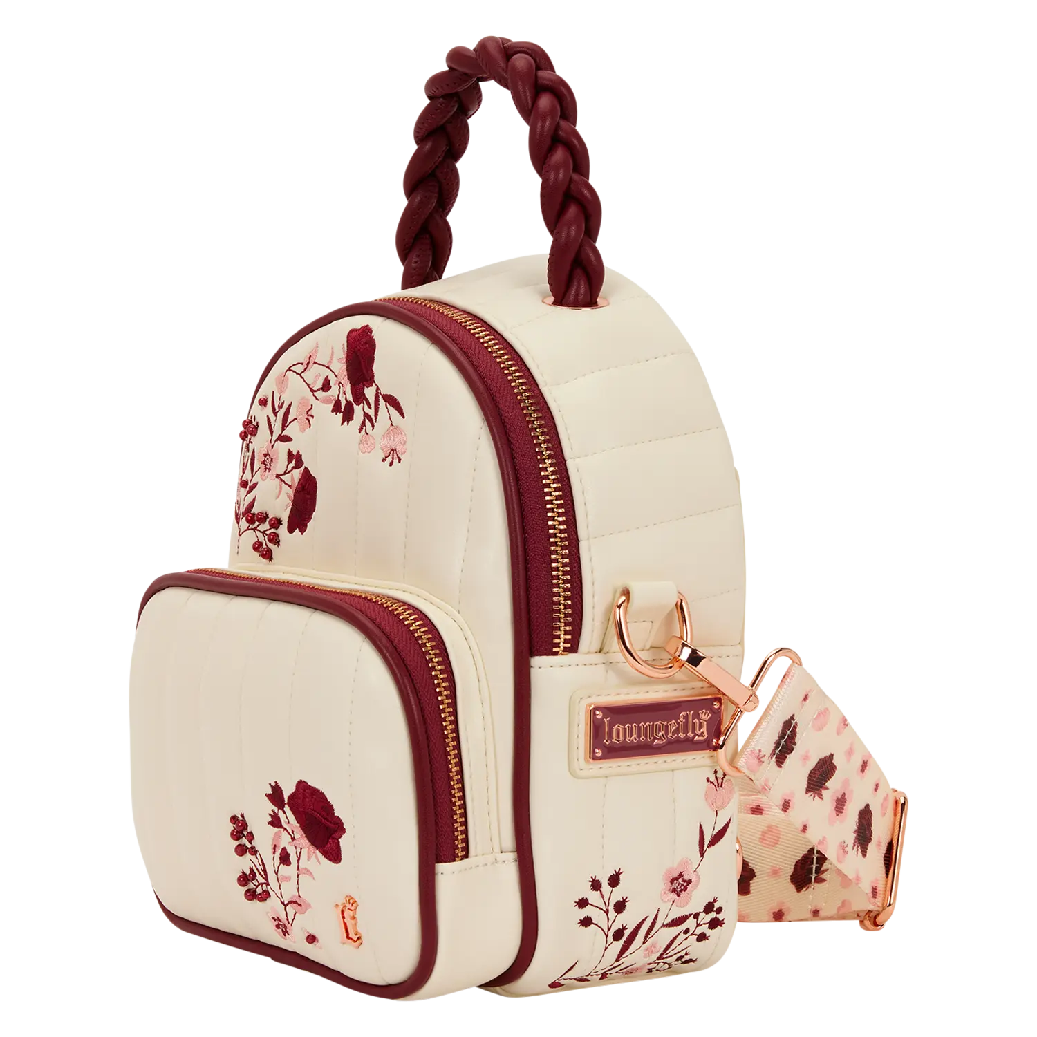 Loungefly Cream & Red Floral Convertible Mini Backpack & Crossbody Bag - Image 3
