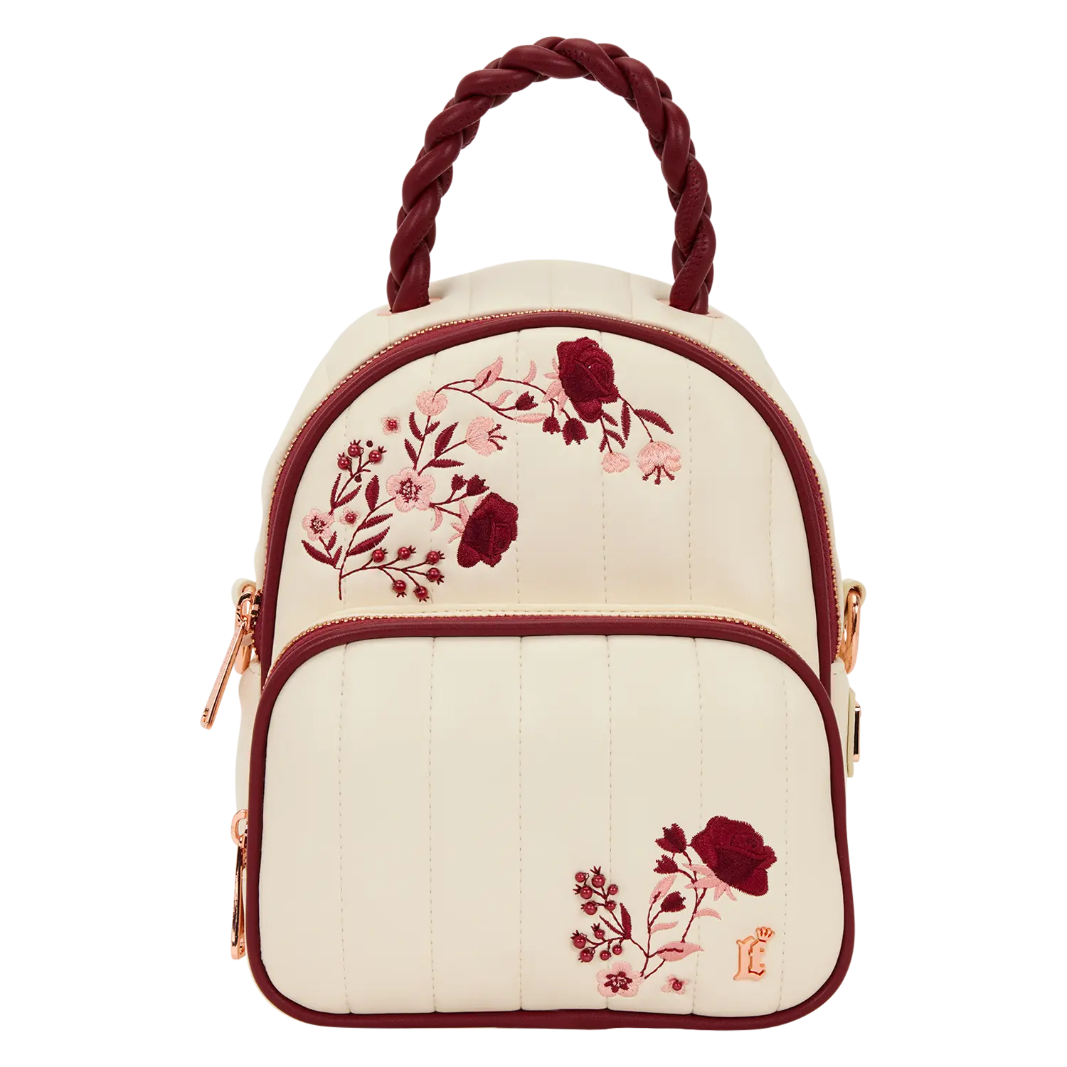 Loungefly Cream & Red Floral Convertible Mini Backpack & Crossbody Bag
