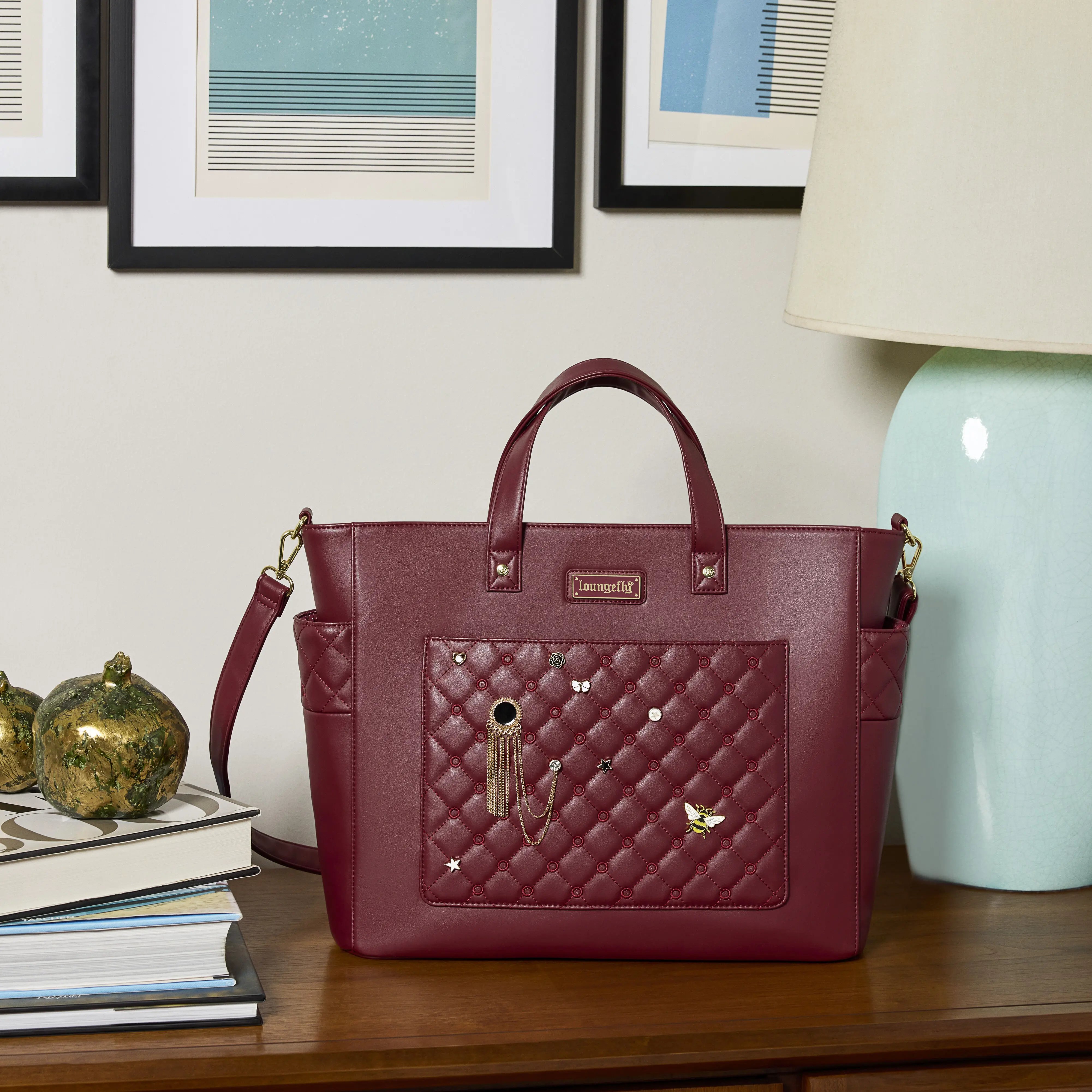 Loungefly The Mo Red Convertible Backpack & Tote Crossbody Pin Trader Bag - Image 3