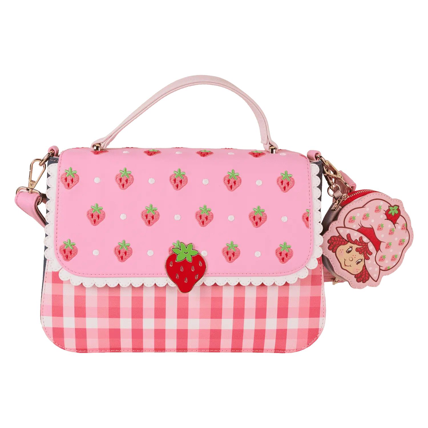 Strawberry Shortcake Denim Gingham Crossbody Bag with Coin Bag