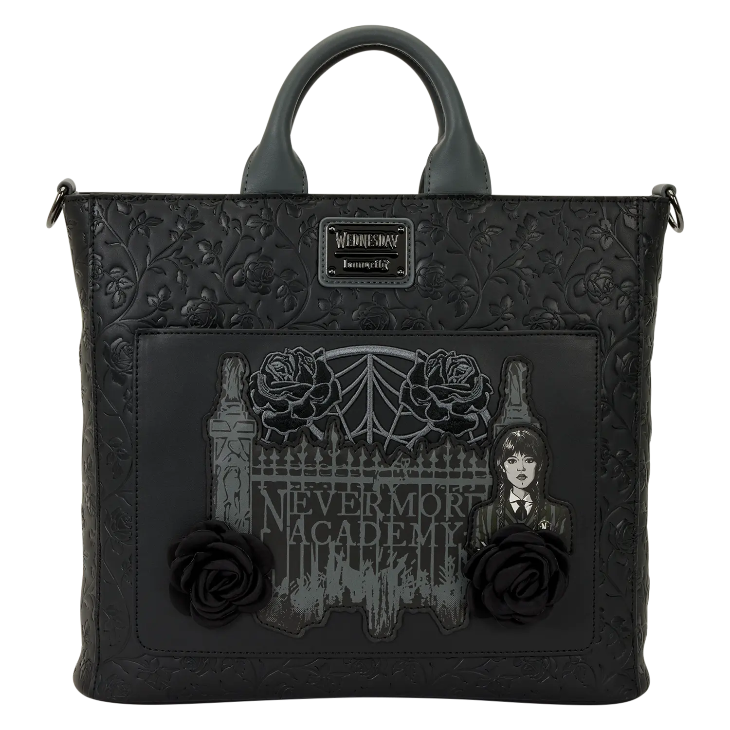Wednesday Black Roses Convertible Backpack & Tote Crossbody Bag