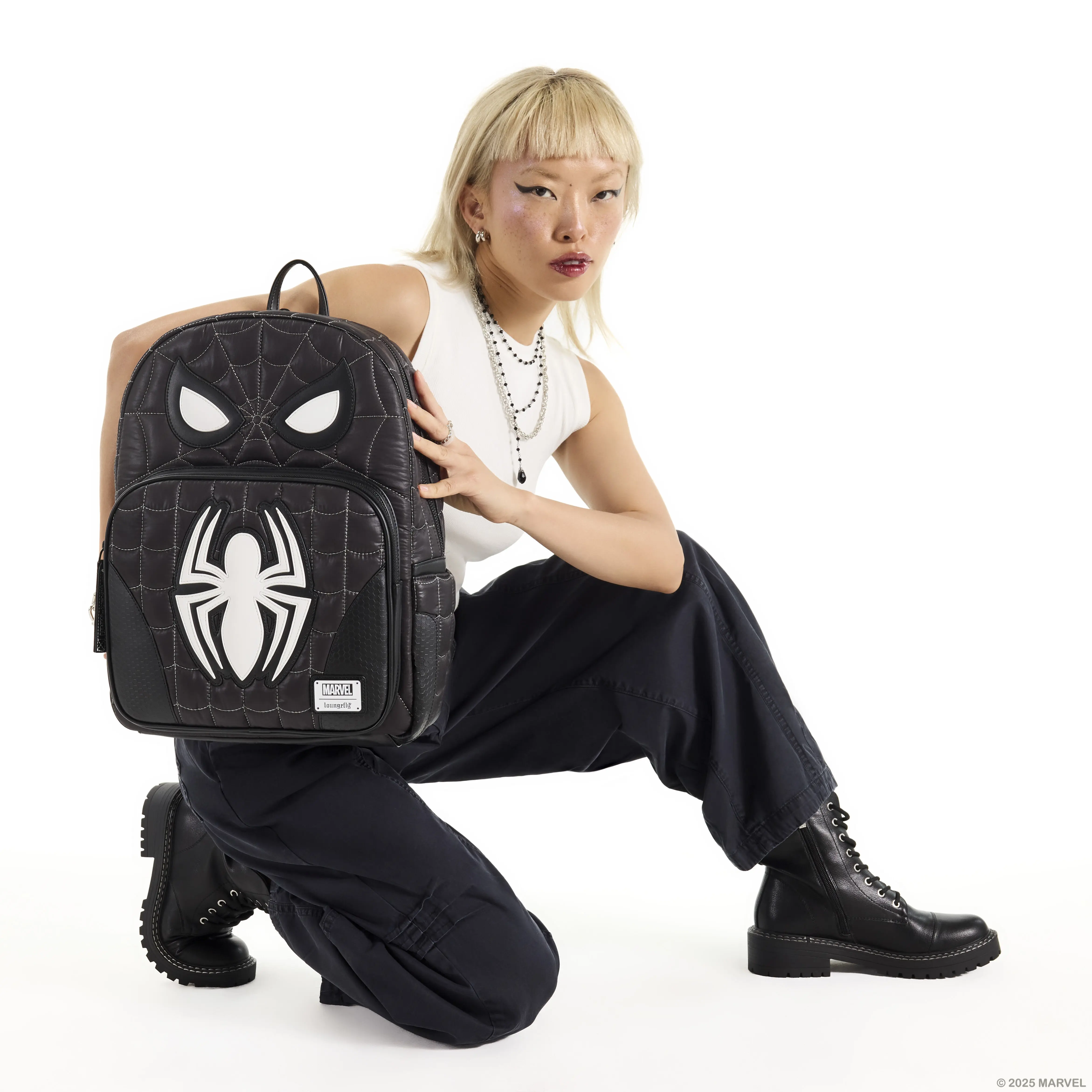 Spider-Man Black & White Suit Cosplay Quilted Full-Size Backpack - Image 2