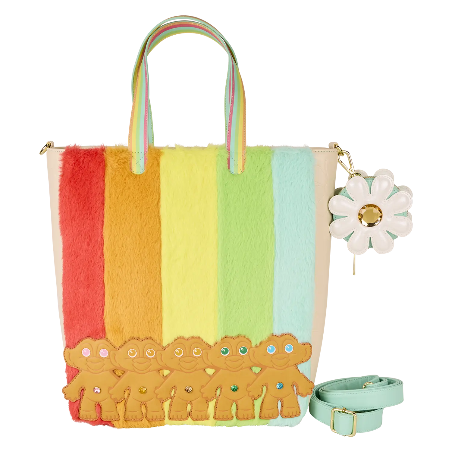 Classic Good Luck Trolls Plush Glitter Tote Crossbody Bag with Coin Bag