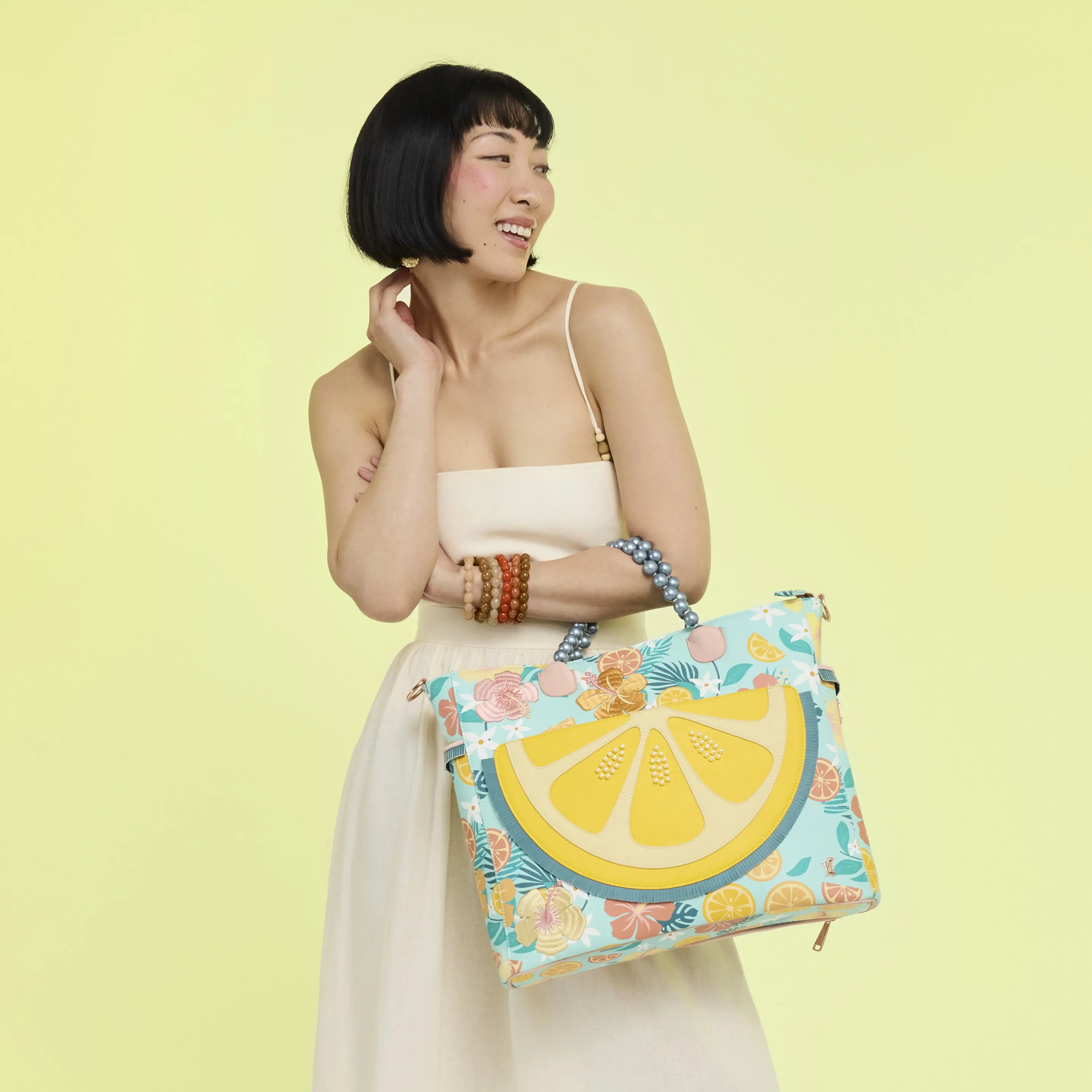 Loungefly Tropical Lemon Floral Convertible Backpack & Tote Crossbody Bag - Image 2